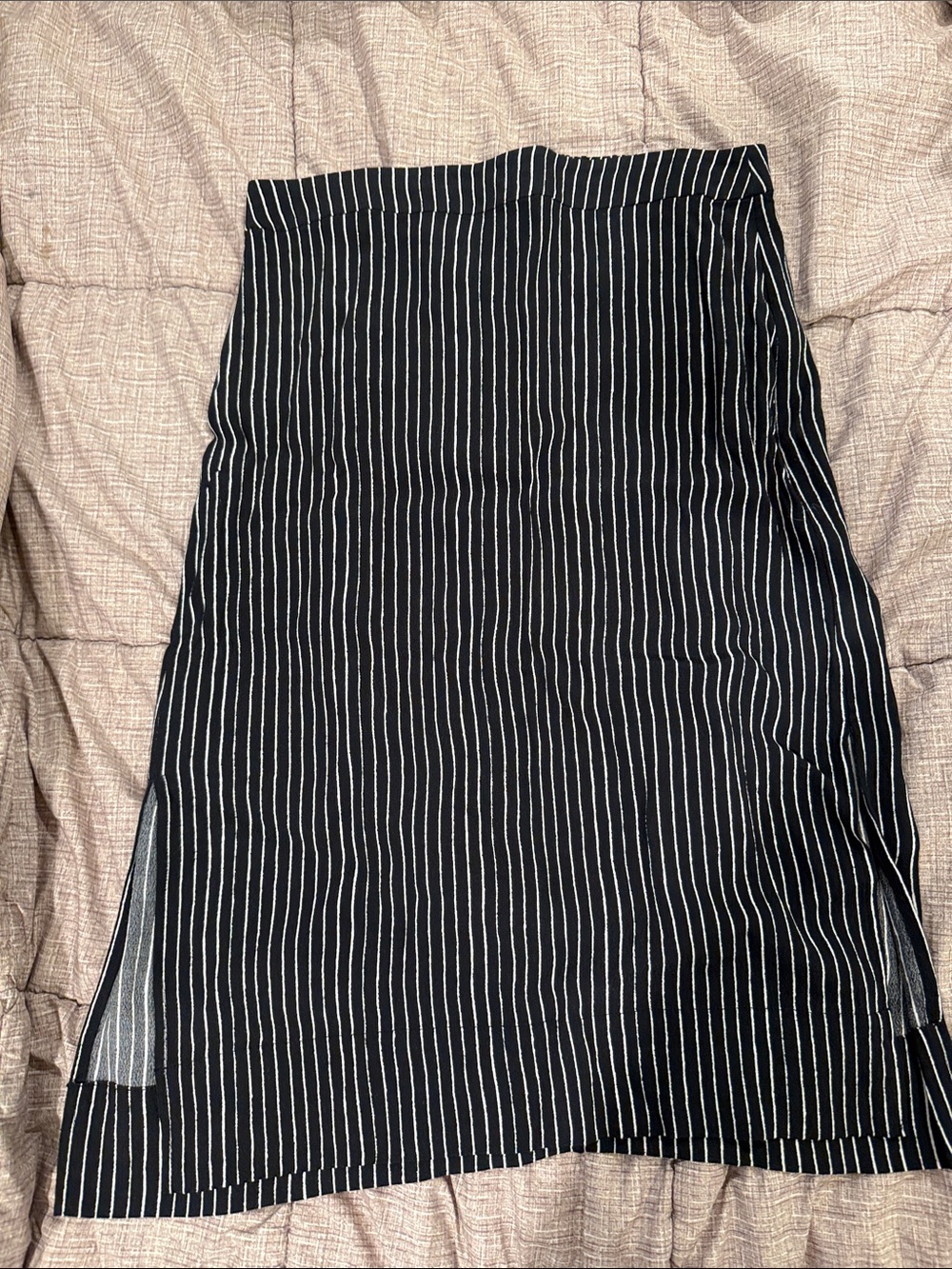 Madewell Black Midi Skirt with White Pinstripes